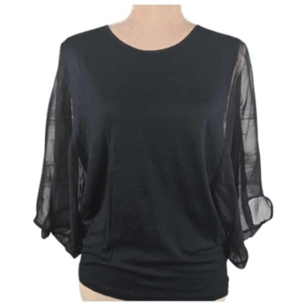 Kevork Kiledjian Sheer Sleeve Top Shirt Black Size Medium